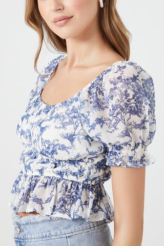 Floral Print Puff-Sleeve Top