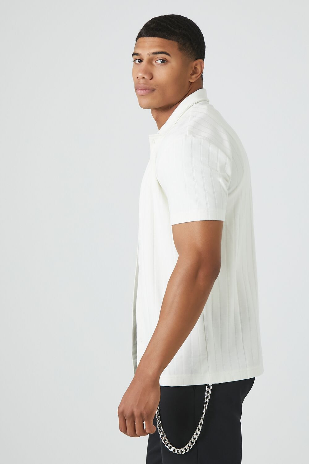  Forever 21 Textured Ribbed Knit Button-Down Shirt - cream - Bonton