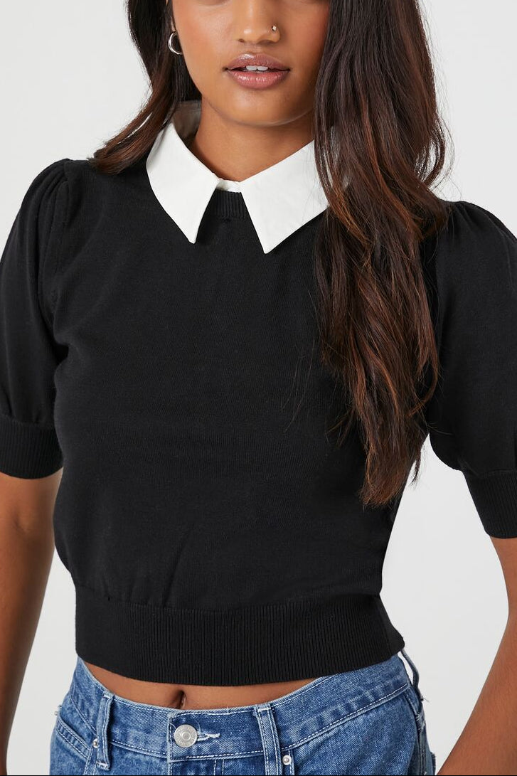  Forever 21 Sweater-Knit Collar Crop Top - grey - Bonton