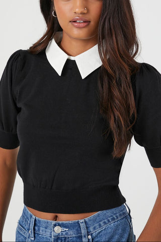 Sweater-Knit Collar Crop Top