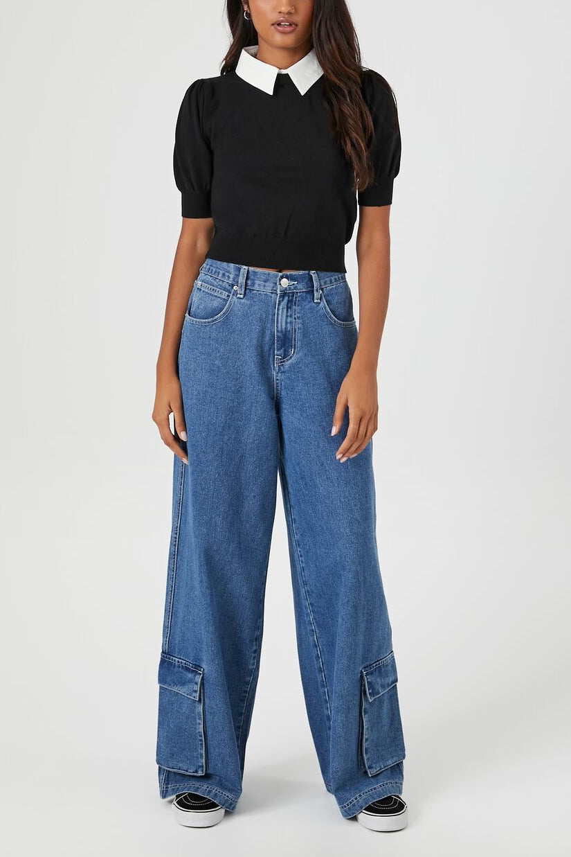 Forever 21 Sweater-Knit Collar Crop Top - grey - Bonton