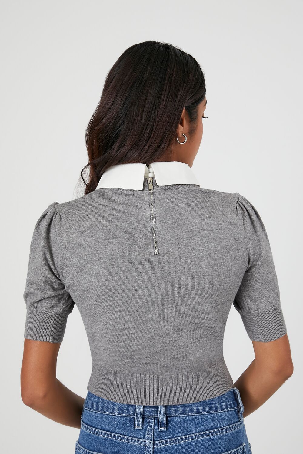  Forever 21 Sweater-Knit Collar Crop Top - grey - Bonton