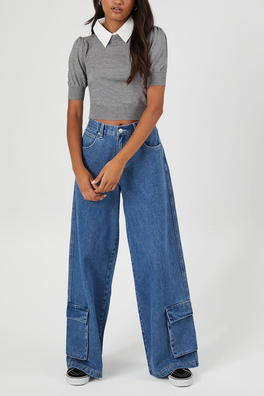  Forever 21 Sweater-Knit Collar Crop Top - grey - Bonton