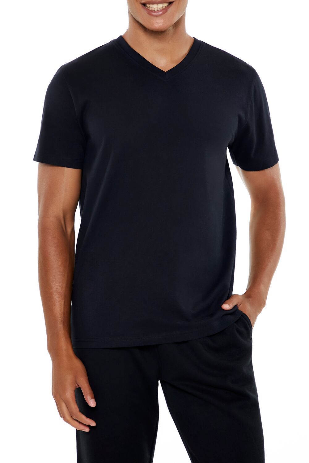  Forever 21 Basic Cotton V-Neck Tee - black - Bonton