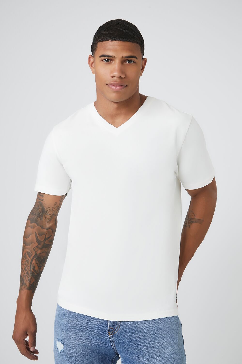  Forever 21 Basic Cotton V-Neck Tee - black - Bonton