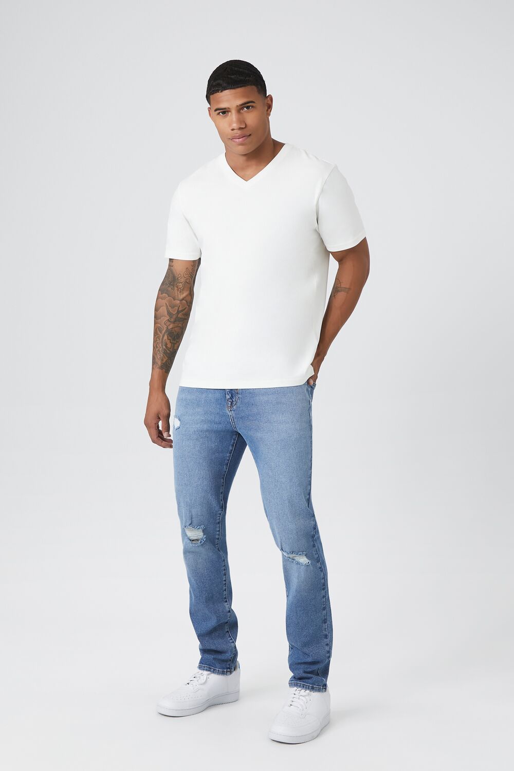  Forever 21 Basic Cotton V-Neck Tee - black - Bonton