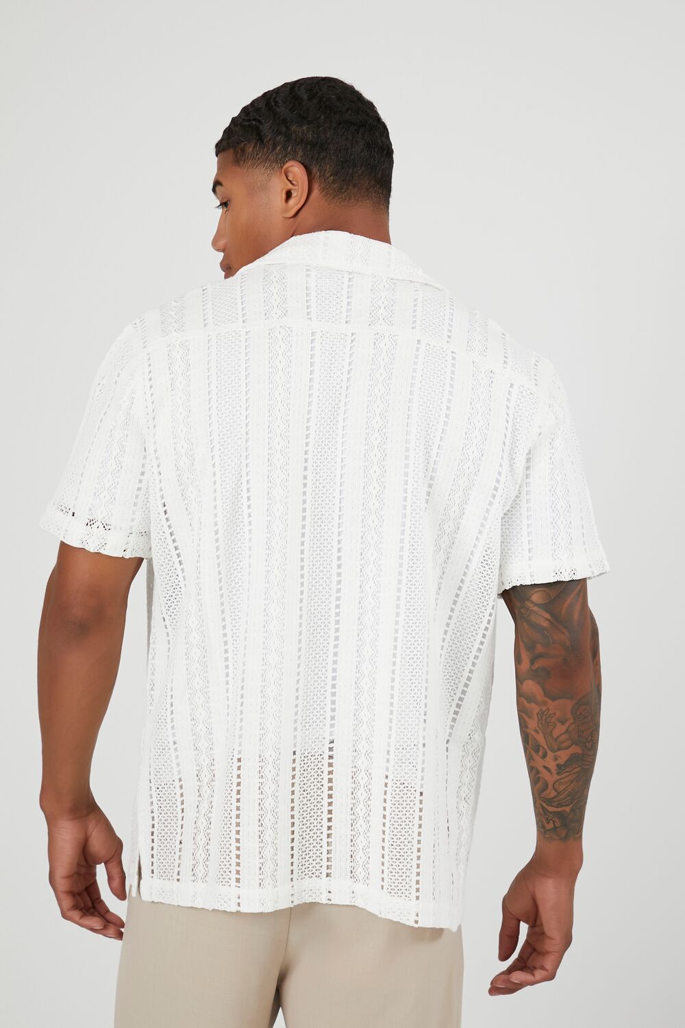  Forever 21 Cuban Collar Crochet Shirt - cream - Bonton
