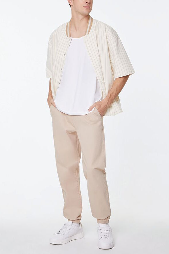  Forever 21 Twill Drawstring Joggers - taupe - Bonton