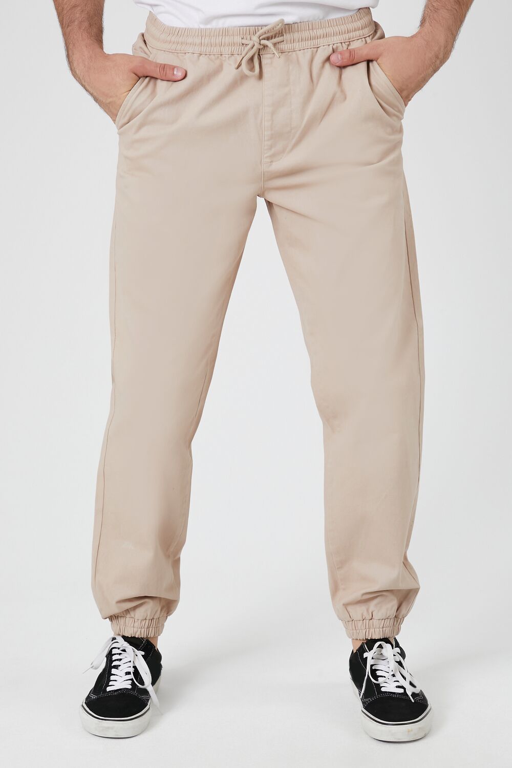  Forever 21 Twill Drawstring Joggers - taupe - Bonton