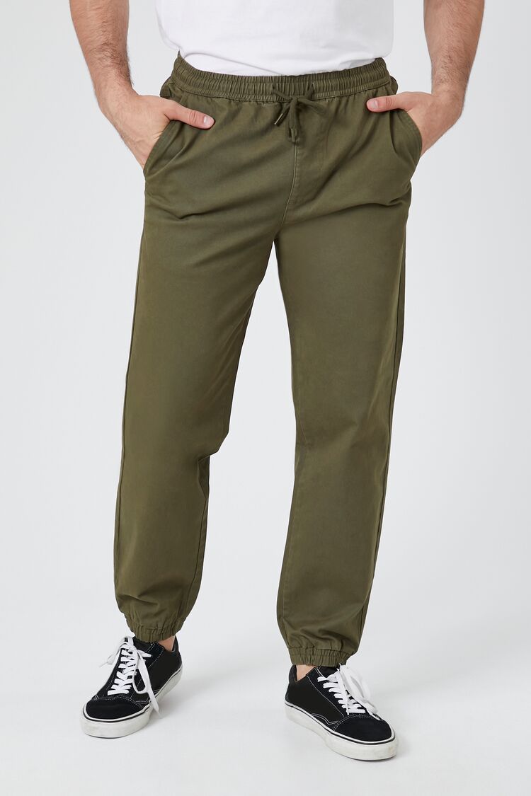  Forever 21 Twill Drawstring Joggers - taupe - Bonton