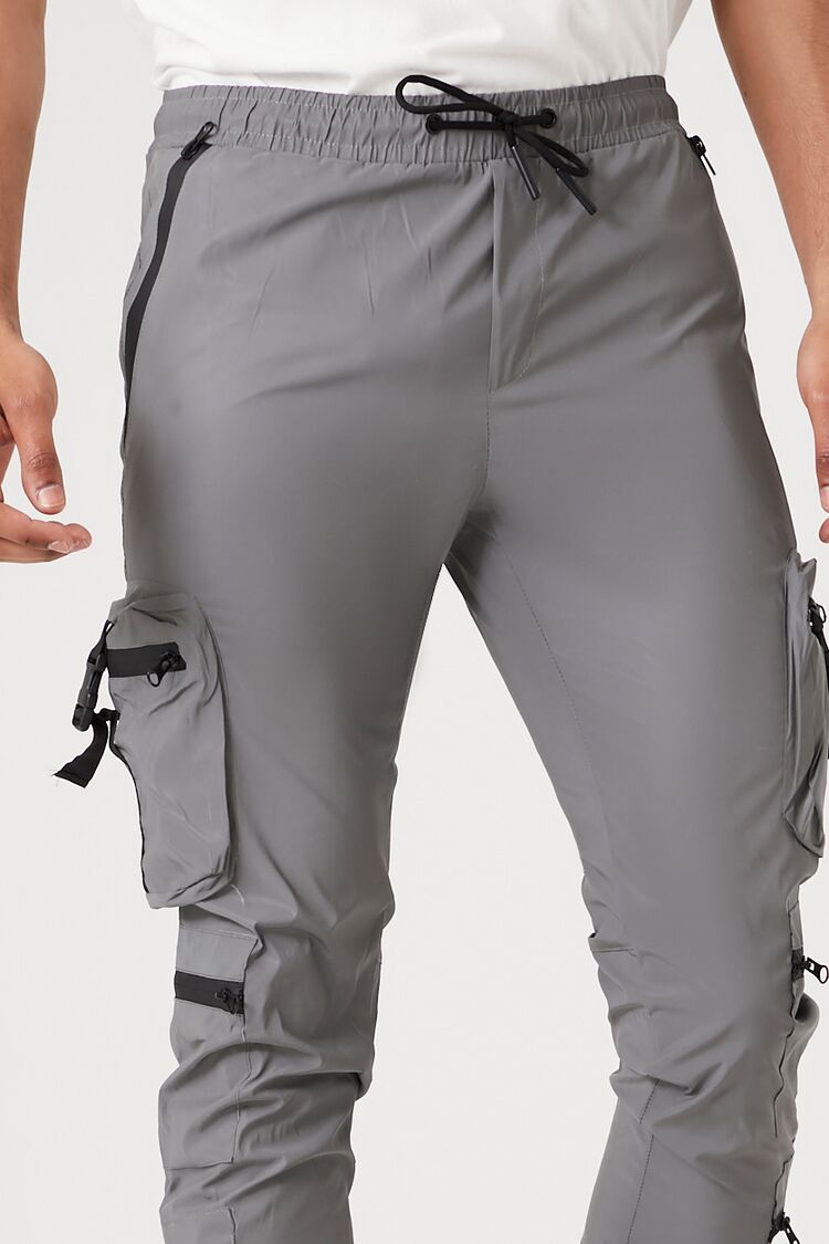  Forever 21 Reflective Cargo Joggers - grey-multi - Bonton