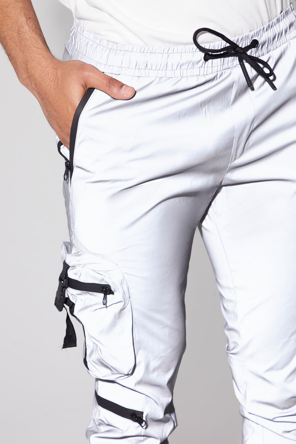  Forever 21 Reflective Cargo Joggers - grey-multi - Bonton