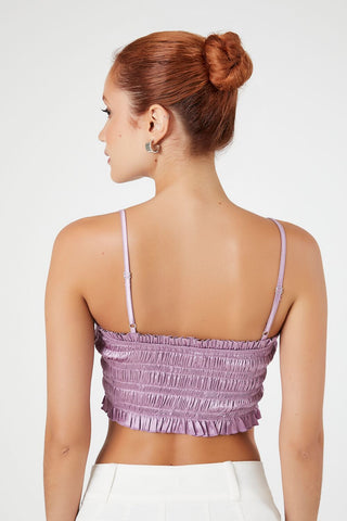 Smocked Satin Cropped Cami