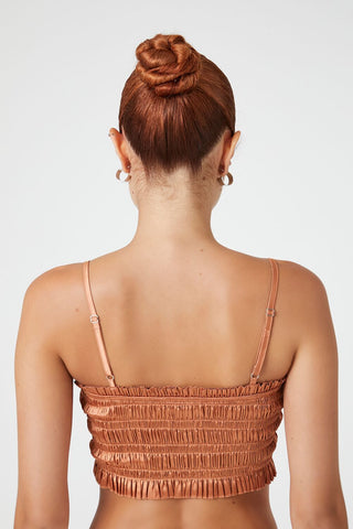 Smocked Satin Cropped Cami