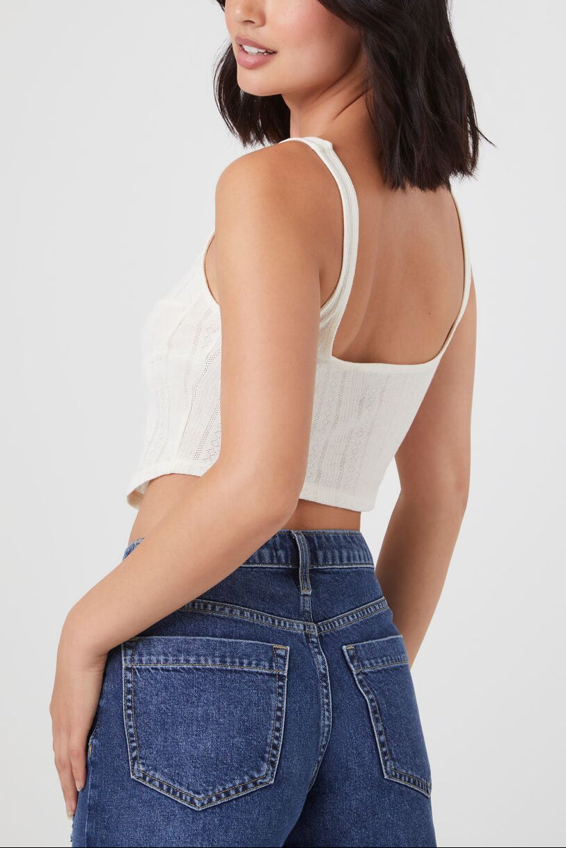  Forever 21 Curved-Hem Cropped Tank Top - cream - Bonton