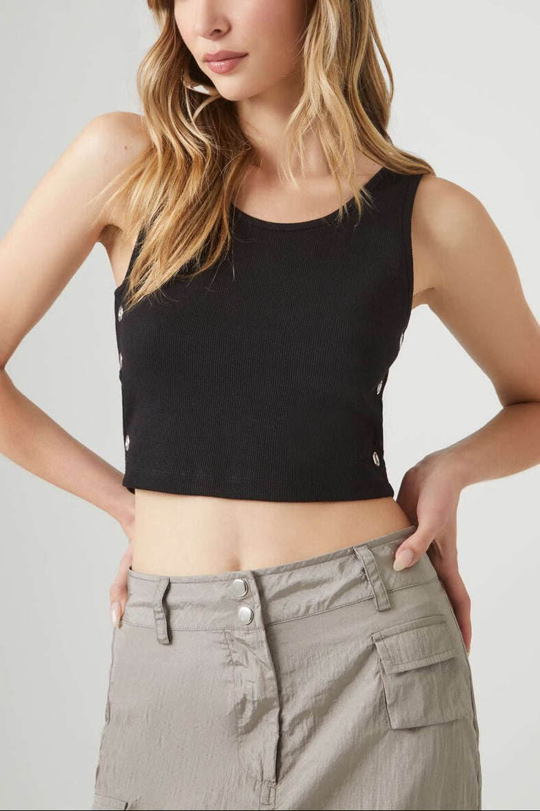  Forever 21 Eyelet Cropped Tank Top - black - Bonton