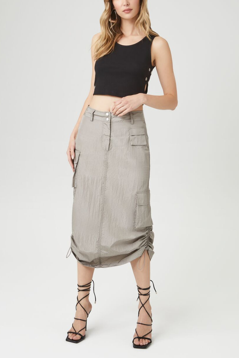  Forever 21 Eyelet Cropped Tank Top - black - Bonton