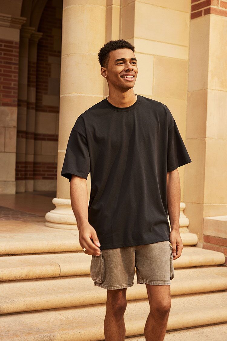  Forever 21 Cotton Crew High-Low Hem Tee - black - Bonton