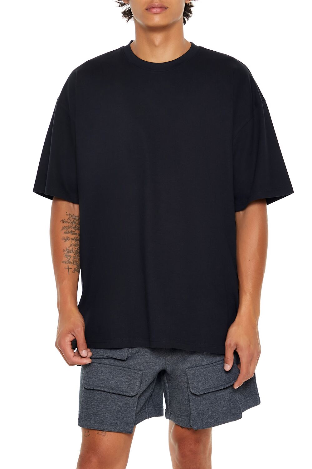  Forever 21 Cotton Crew High-Low Hem Tee - black - Bonton