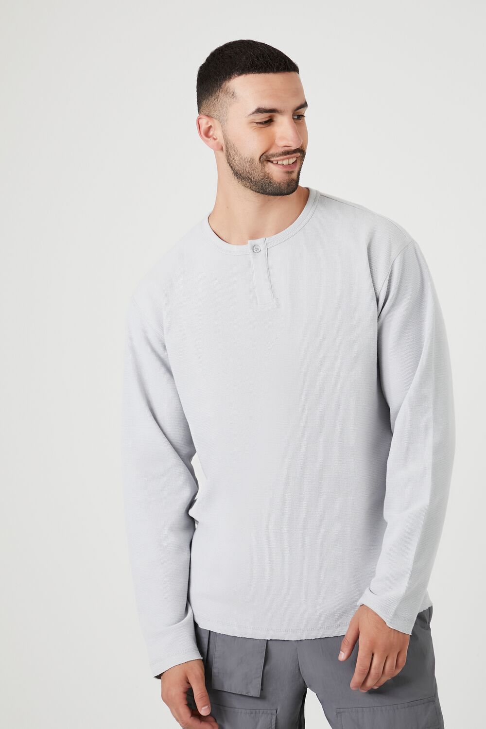  Forever 21 Thermal Henley Shirt - light grey - Bonton