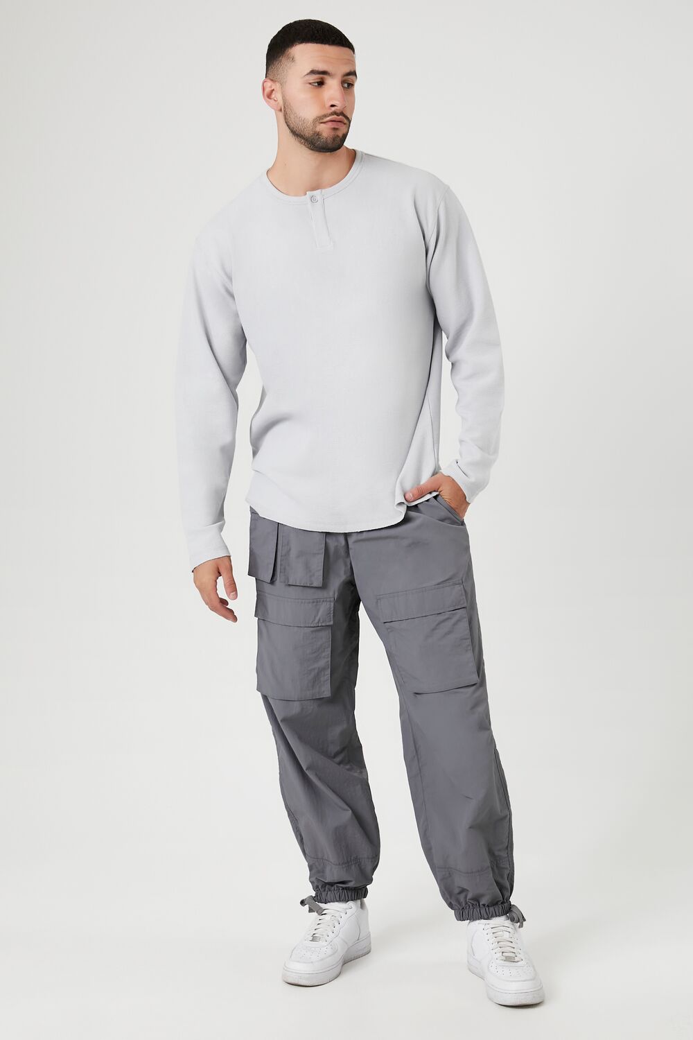  Forever 21 Thermal Henley Shirt - light grey - Bonton