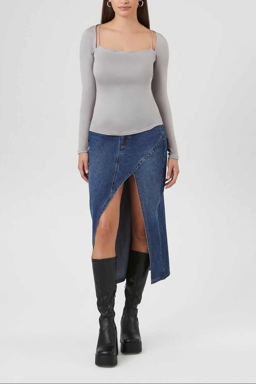  Forever 21 Cami Long-Sleeve Top - grey - Bonton