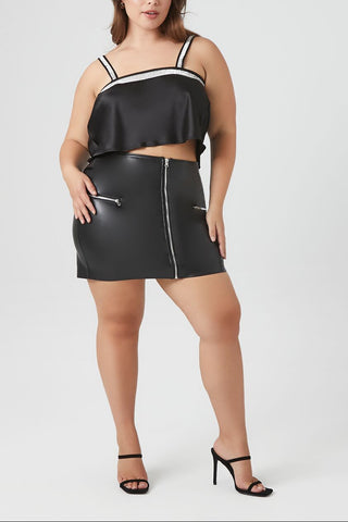 Plus Size Satin Rhinestone-Trim Crop Top