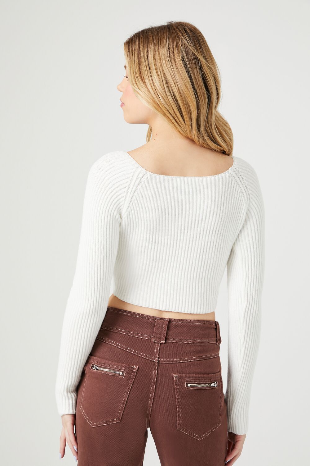  Forever 21 Cropped Rib-Knit Sweater - white - Bonton