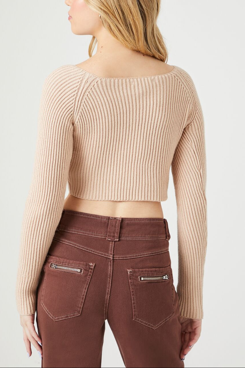  Forever 21 Cropped Rib-Knit Sweater - white - Bonton