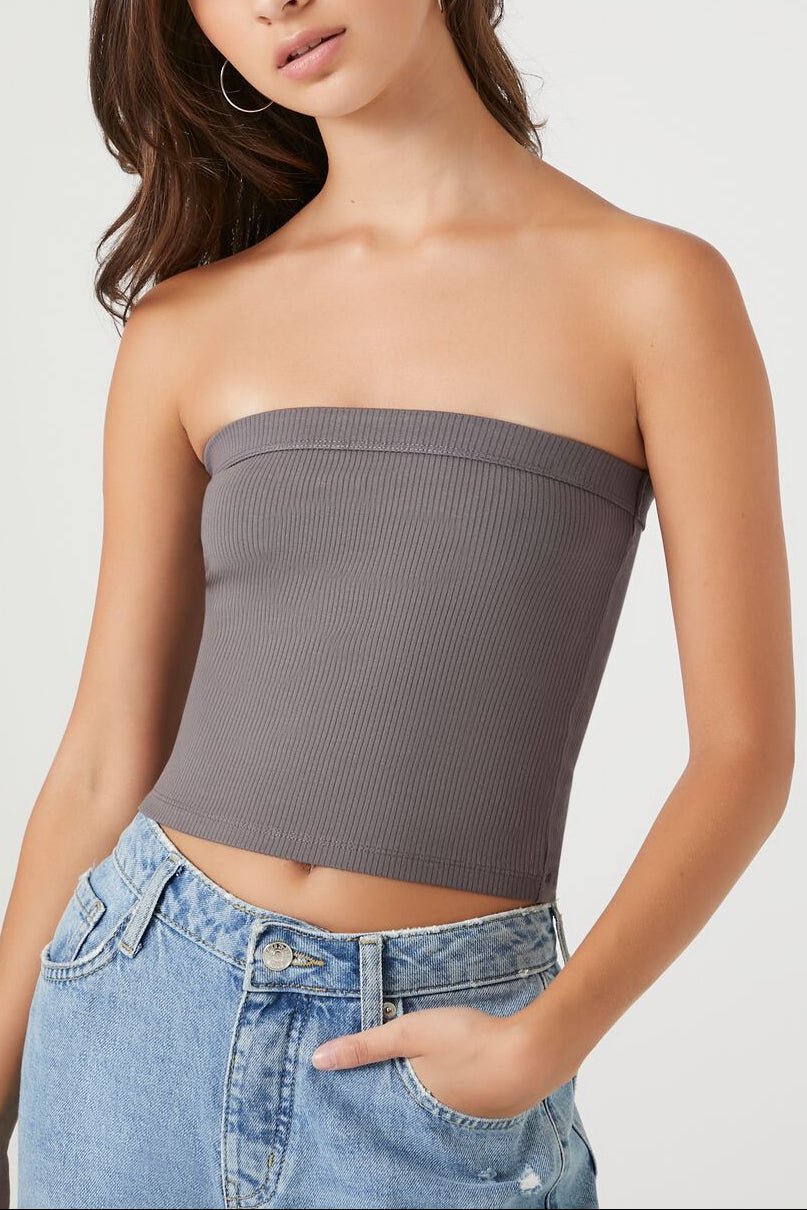  Forever 21 Ribbed Knit Tube Top - charcoal - Bonton