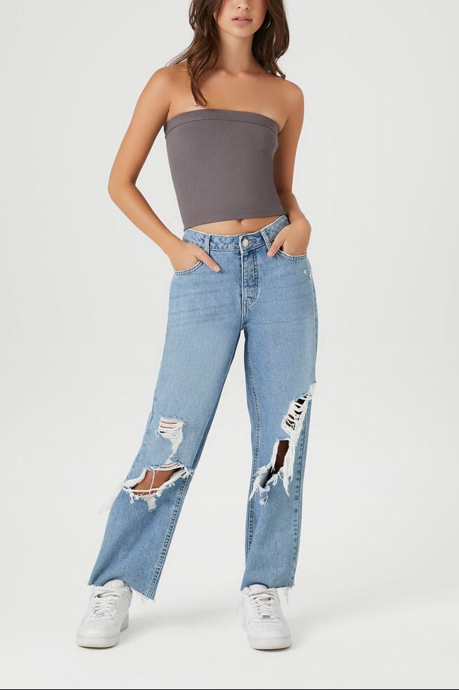  Forever 21 Ribbed Knit Tube Top - charcoal - Bonton