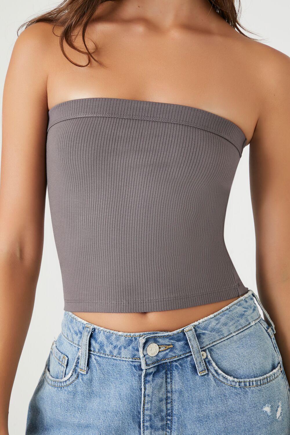  Forever 21 Ribbed Knit Tube Top - charcoal - Bonton