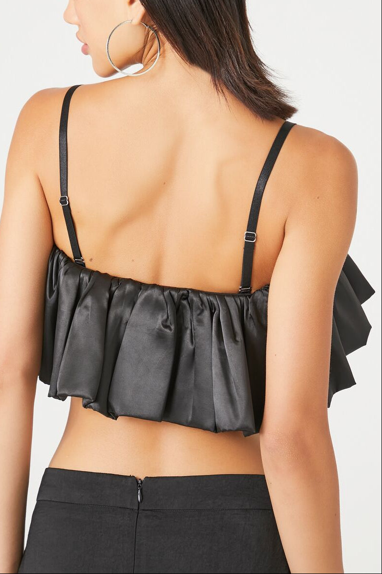  Forever 21 Satin Ruffle Cropped Cami - black - Bonton
