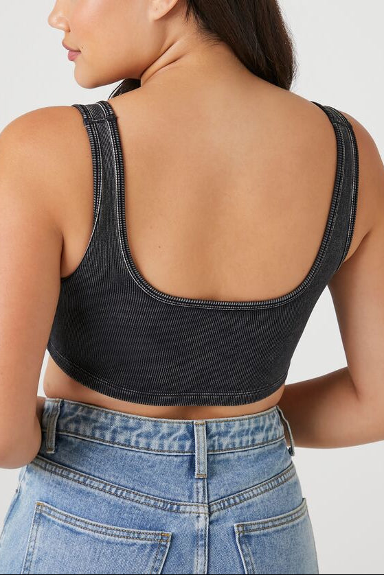  Forever 21 Seamless Ribbed V-Hem Tank Top - black - Bonton