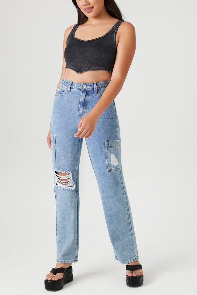  Forever 21 Seamless Ribbed V-Hem Tank Top - black - Bonton