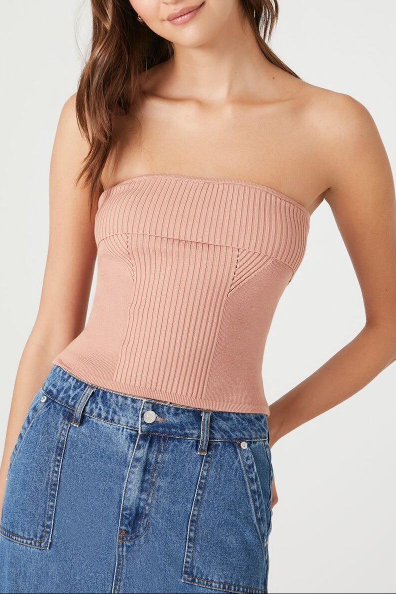  Forever 21 Ribbed Knit Tube Top - almond - Bonton