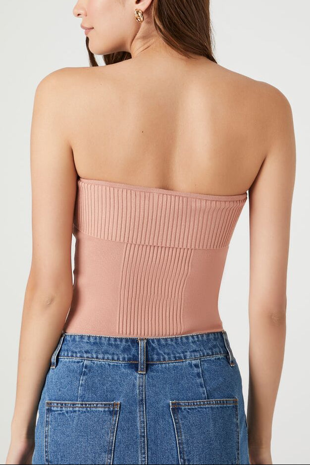  Forever 21 Ribbed Knit Tube Top - almond - Bonton