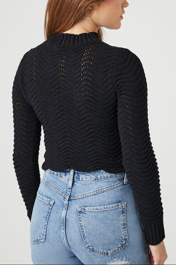  Forever 21 Cropped Open-Knit Sweater - black - Bonton