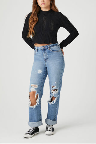 Cropped Open-Knit Sweater