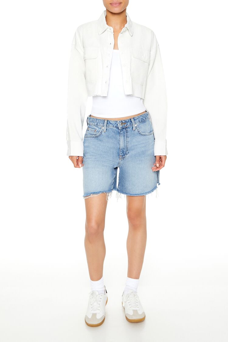  Forever 21 Cropped Corduroy Shirt - cream - Bonton
