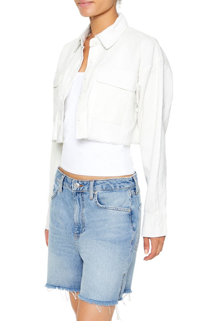  Forever 21 Cropped Corduroy Shirt - cream - Bonton