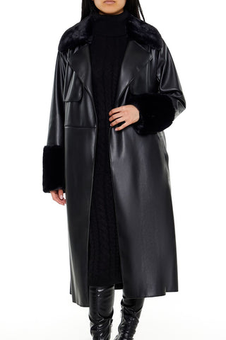 Faux Fur-Trim Trench Coat