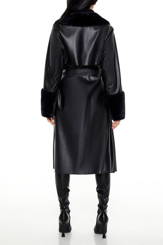 Faux Fur-Trim Trench Coat