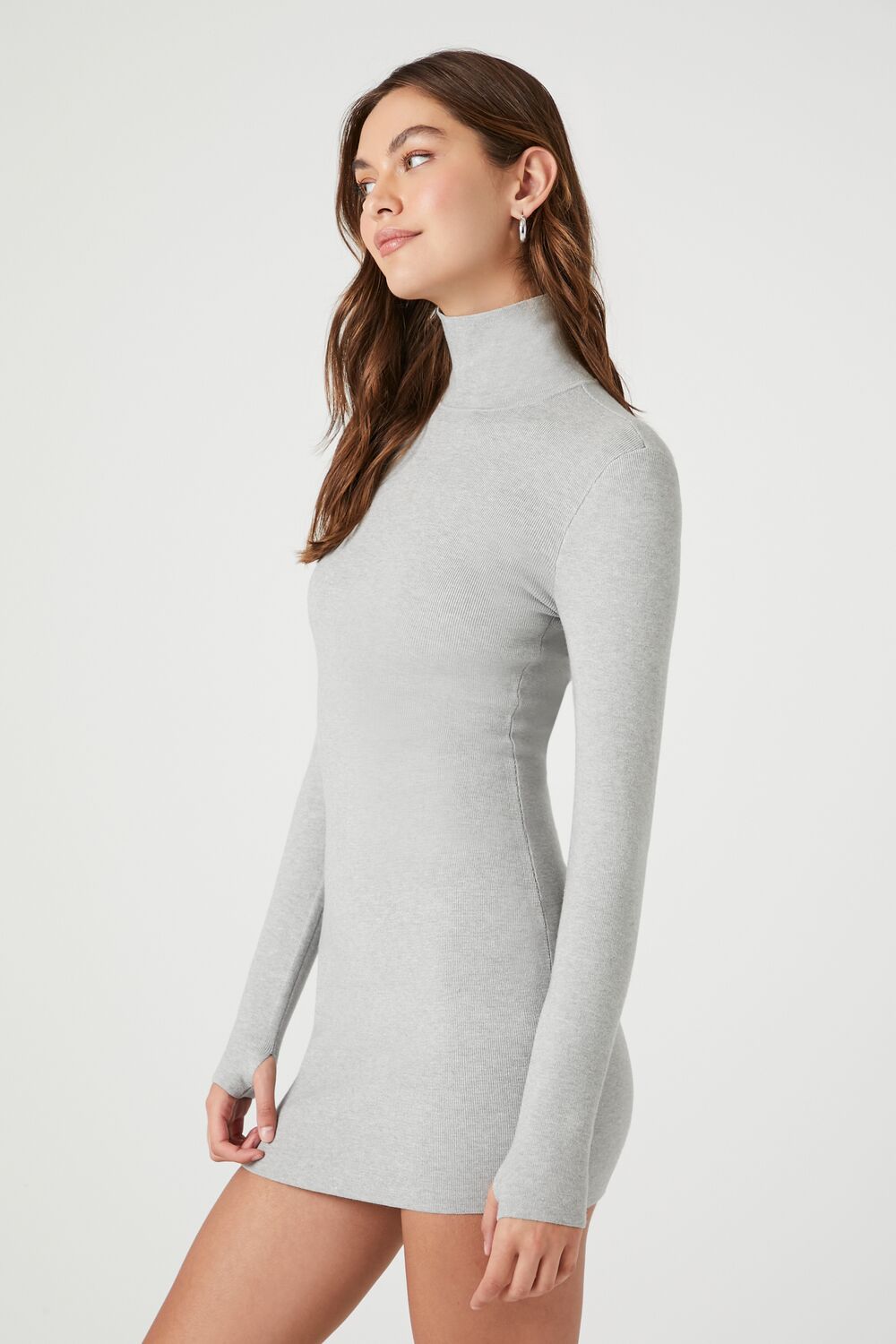  Forever 21 Turtleneck Mini Sweater Dress - chestnut-swatch - Bonton