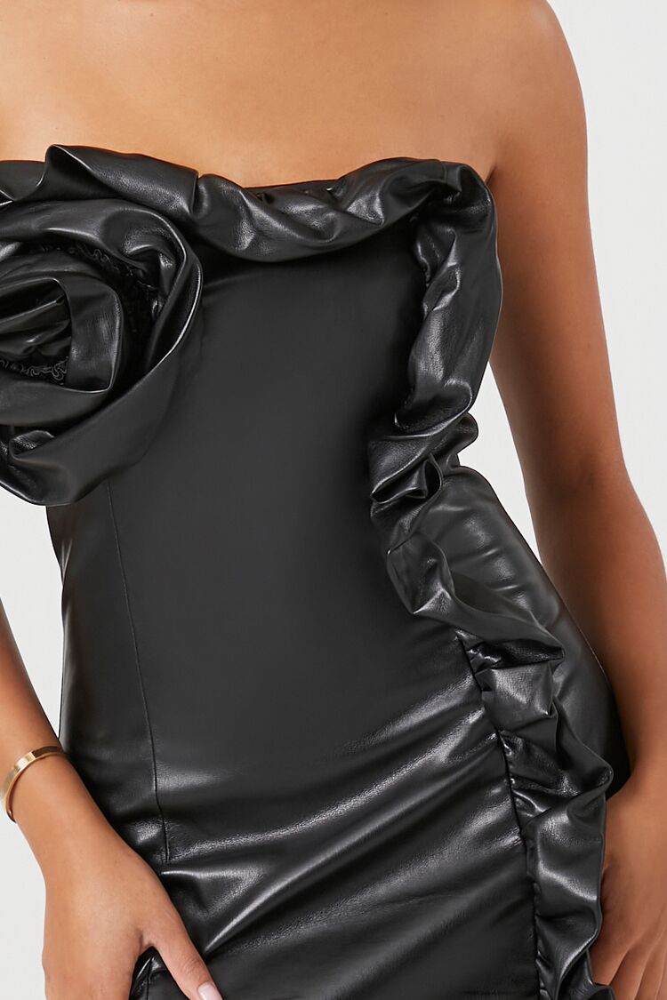  Forever 21 Faux Leather Rosette Tube Dress - black-swatch - Bonton
