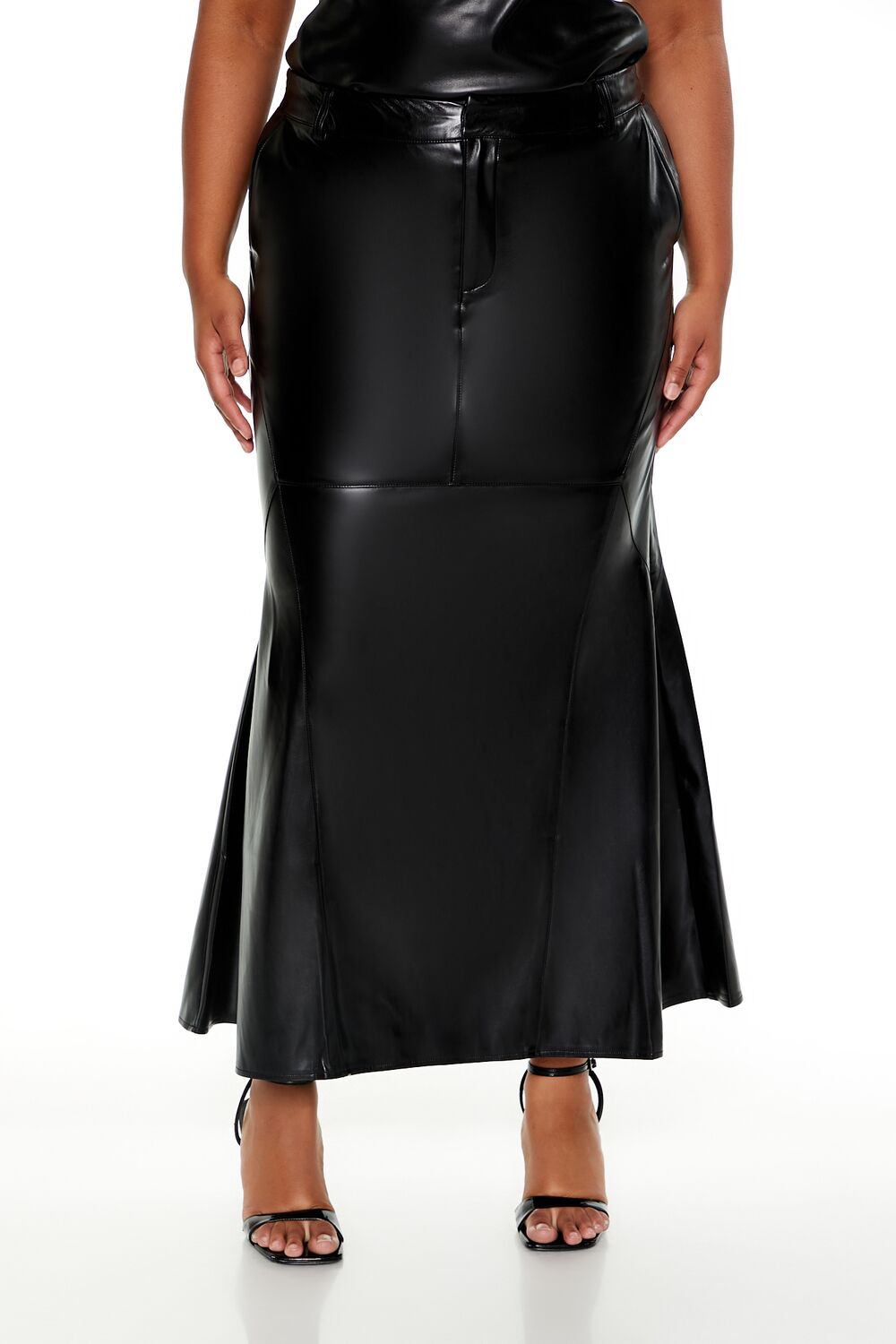  Forever 21 Plus Size Faux Leather Maxi Skirt - black - Bonton