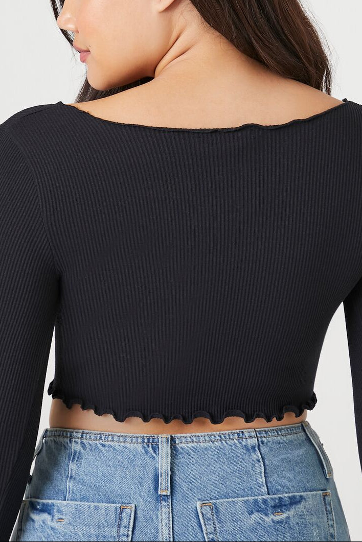  Forever 21 Seamless Lettuce-Edge Crop Top - khaki - Bonton