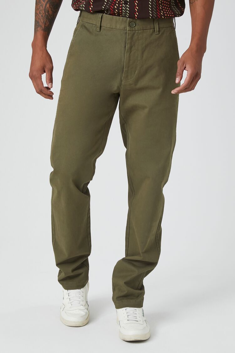  Forever 21 Twill Mid-Rise Slim-Fit Pants - olive - Bonton