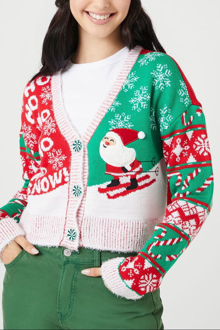  Forever 21 Skiing Santa Cardigan Sweater - red multi - Bonton