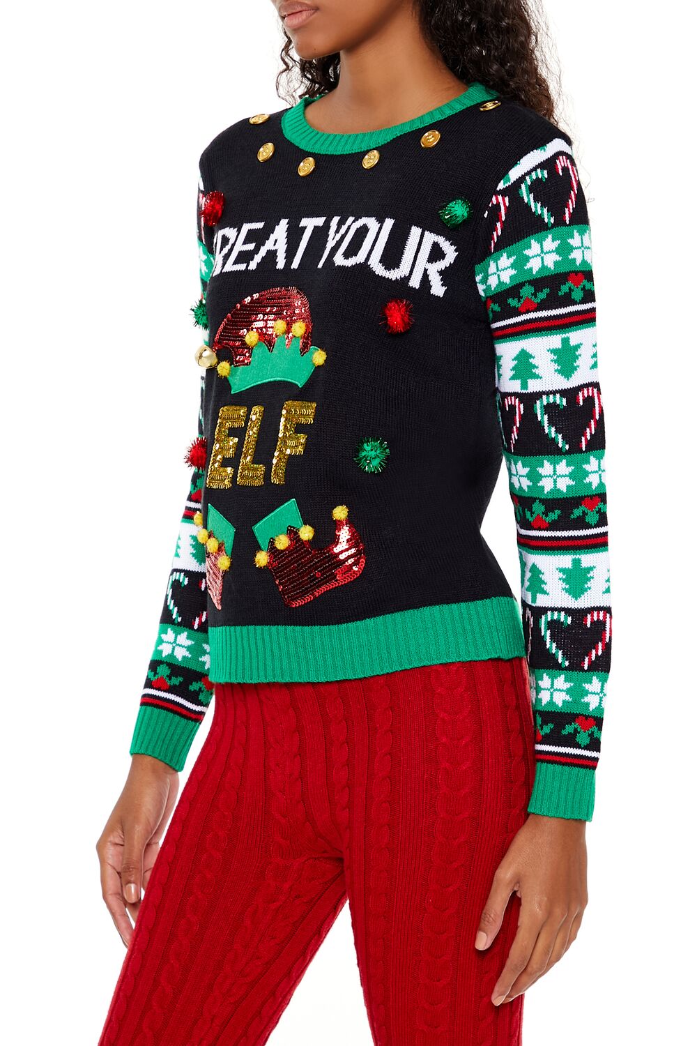  Forever 21 Treat Your Elf Christmas Sweater - black green - Bonton